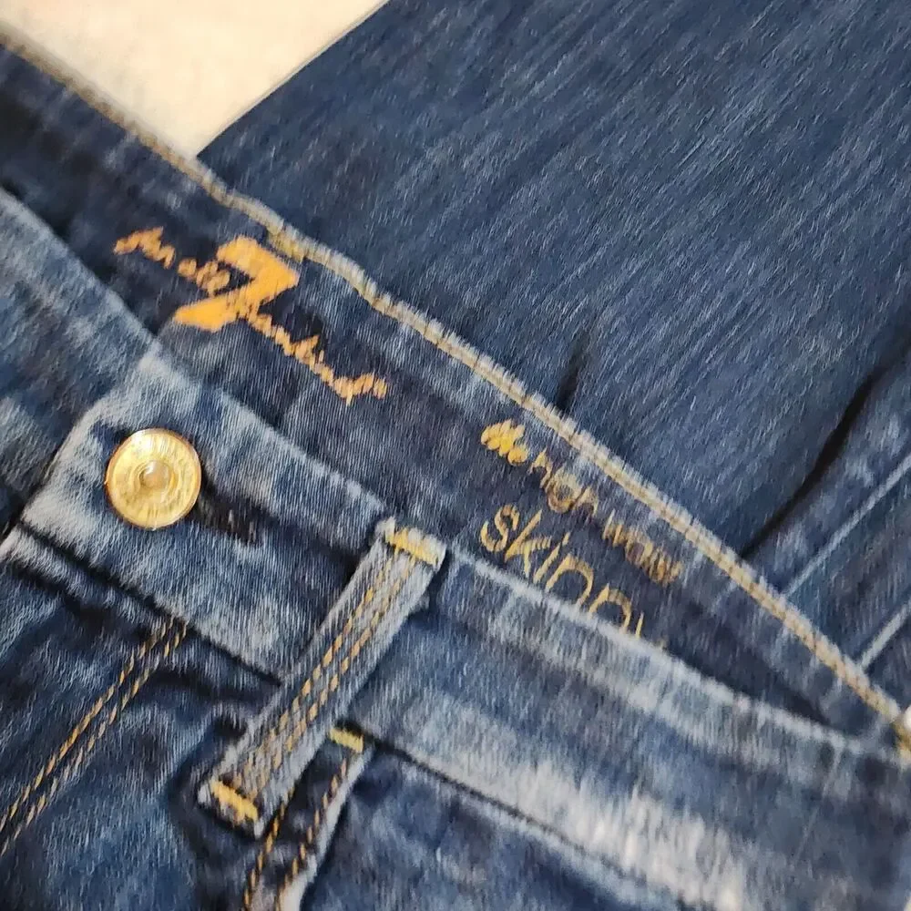 7 For All Mankind High Waist Skinny Size 25 x 28 medium wash jeans Made in USA - Picture 3 of 7
